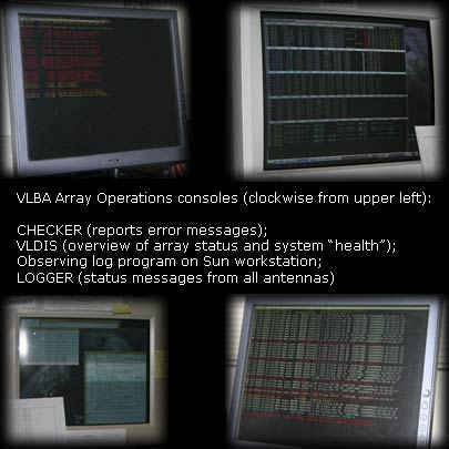 VLBA Operations consoles where the VLBA operator monitors and controls the ten antennas that comprise the VLBA telescope.