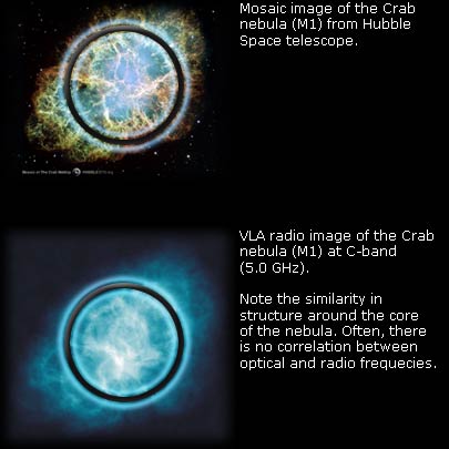 Hubble mosaic of the Crab Nebula and a VLA radio image of the Crab Nebula at C-band (5.0 GHz)